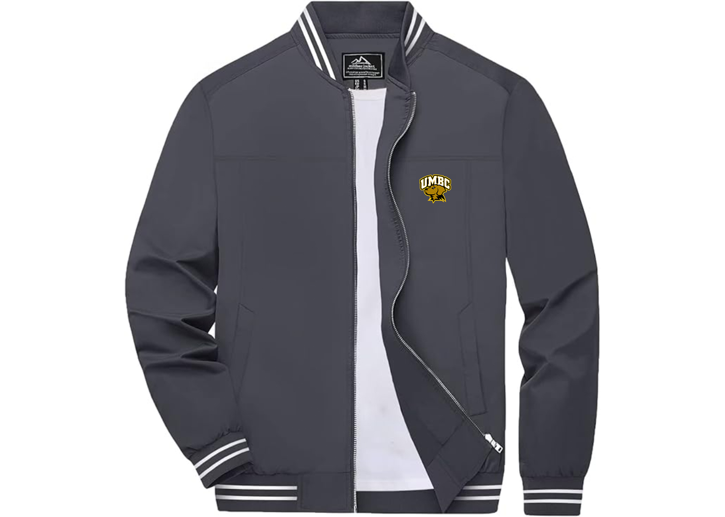 Men's UMBC Retrievers Lightweight Zip-Up Bomber Jacket with Ribbed Collar and Cuffs Versatile Casual Outerwear